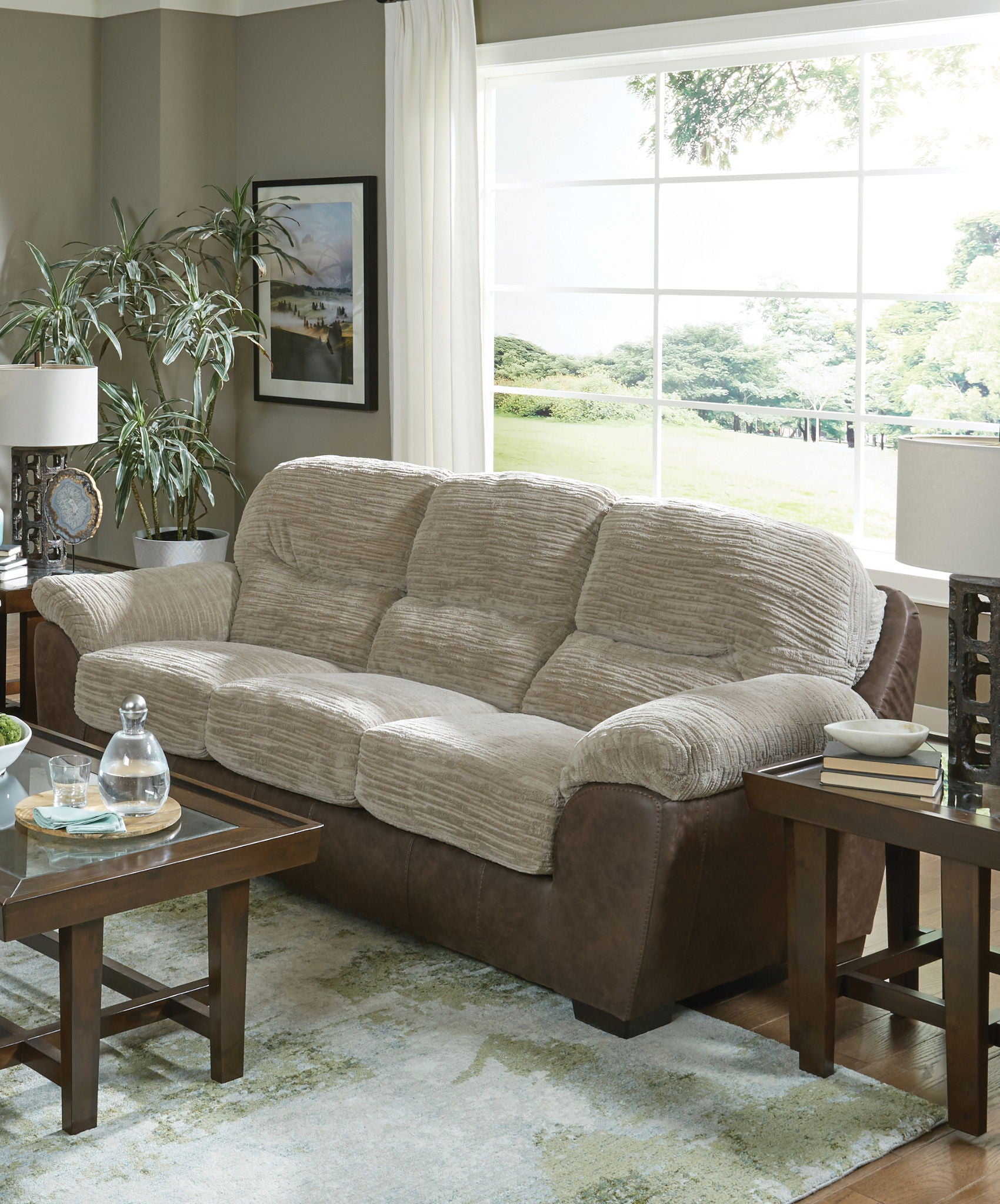 McMahon - Sofa With Drop Down Table - Bark - Hornell Furniture Outlet