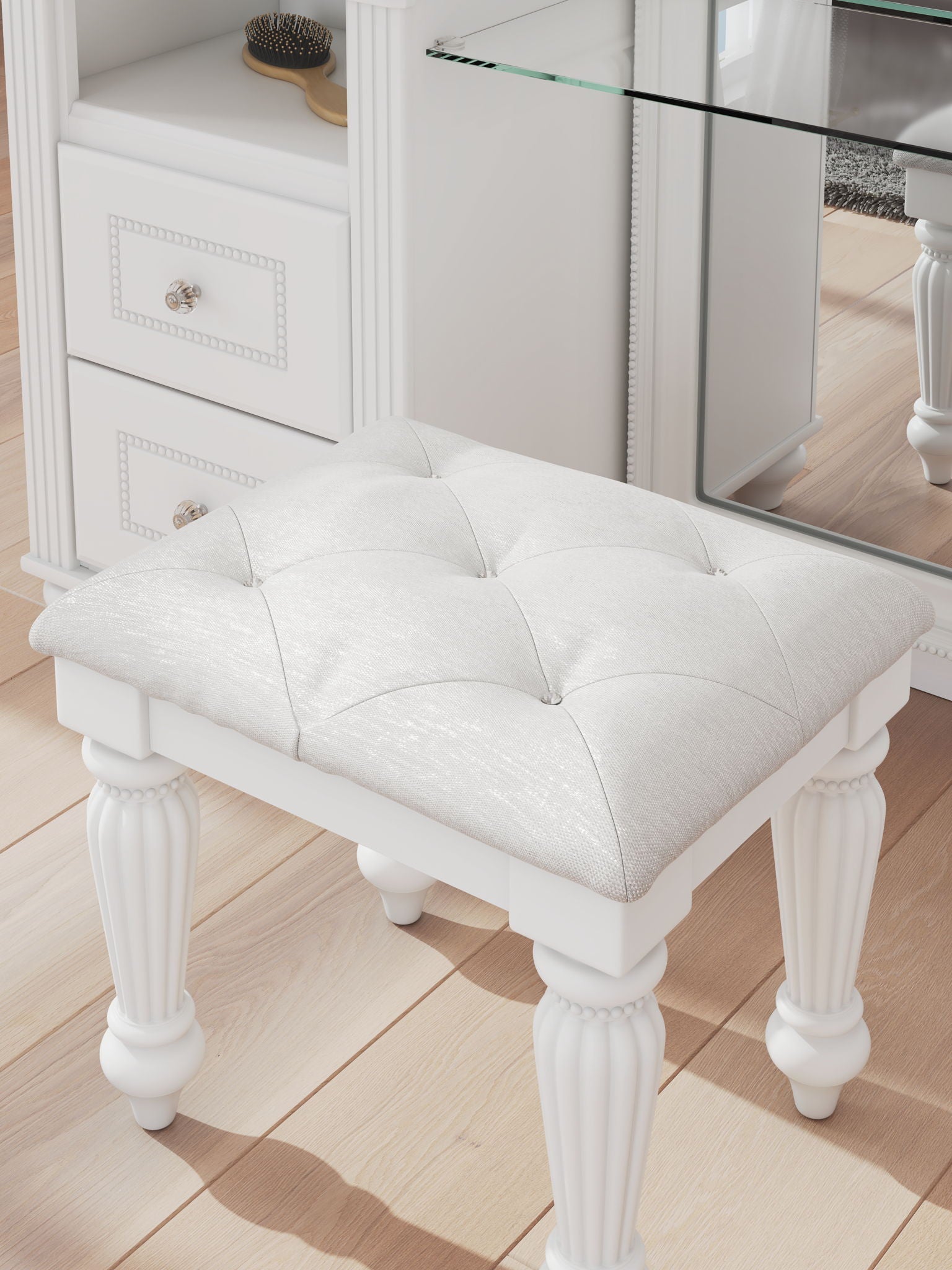 Kozlani - Vanity Upholstered Stool - White - Hornell Furniture Outlet