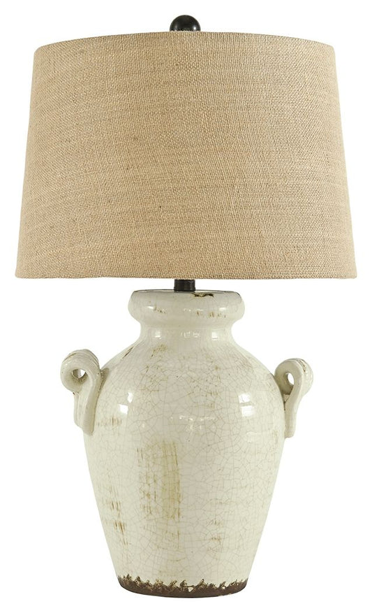 Emelda - Cream - Ceramic Table Lamp - Hornell Furniture Outlet