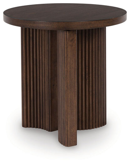 Korestone - Dark Brown - Round End Table - Hornell Furniture Outlet