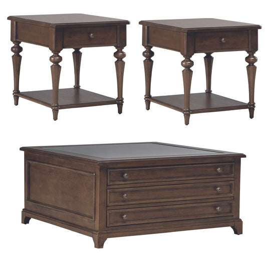 Arden Road - 3 Piece Table Set (Square Collector Cocktail Table) - Satin Cherry - Hornell Furniture Outlet