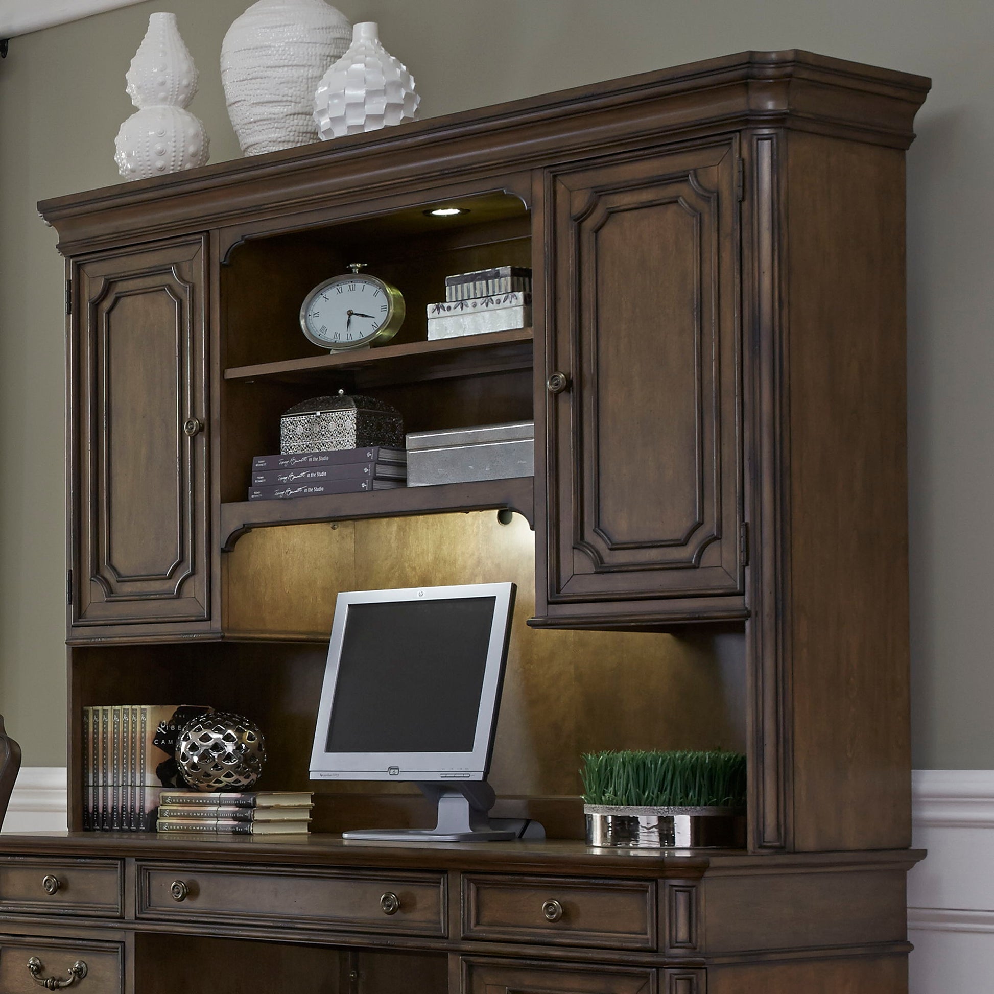 Amelia - Jr Executive Credenza Hutch - Dark Brown - Hornell Furniture Outlet