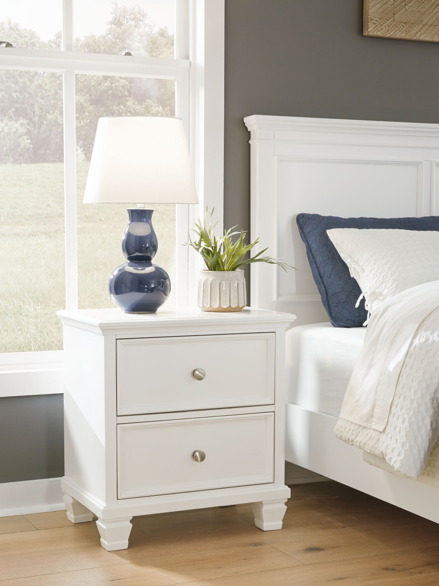 Fortman - White - Two Drawer Night Stand - Hornell Furniture Outlet