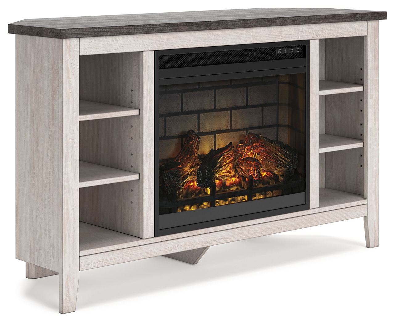 Dorrinson - Corner TV Stand With Fireplace Insert - Hornell Furniture Outlet