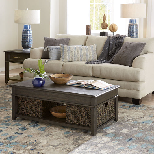 Mill Creek - 3 Piece Living Room Set (Lift Top Cocktail & 2 Drawer End Tables) - Dark Brown - Hornell Furniture Outlet