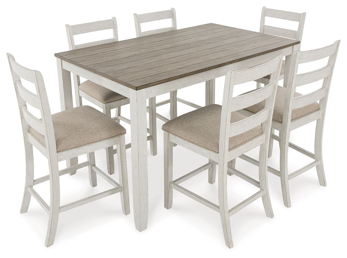 Skempton - Counter Height Dining Table and Bar Stools (Set of 7) - White / Light Brown - Hornell Furniture Outlet