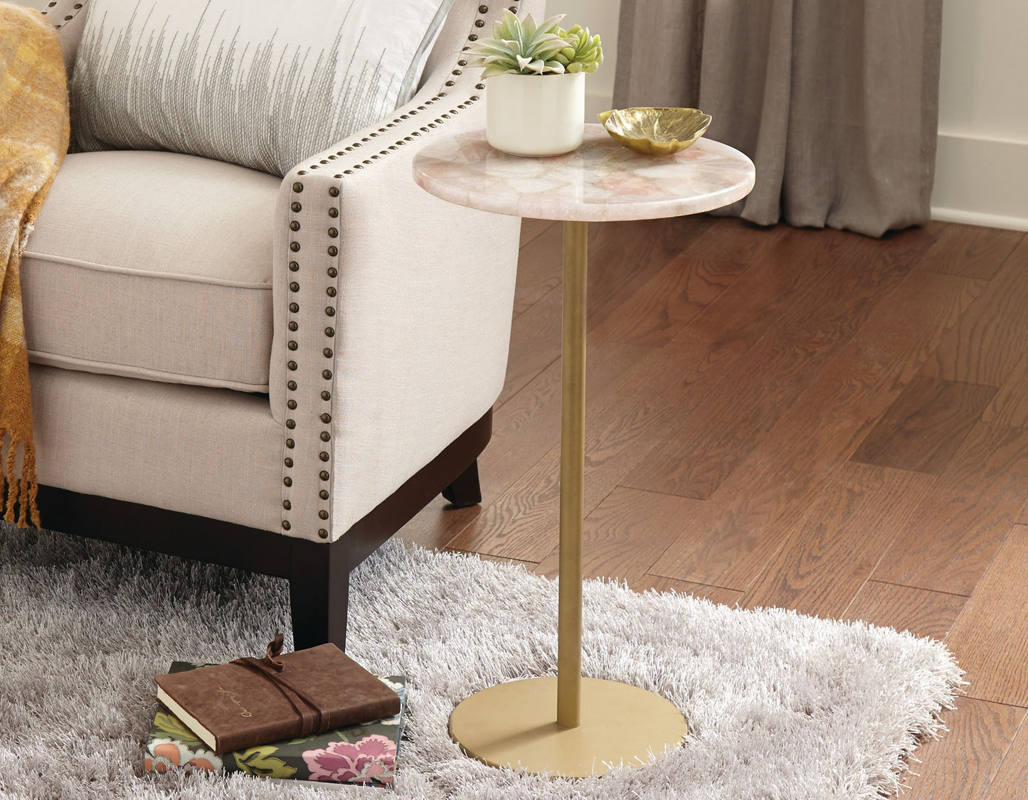 Rosie - Rose Quartz Top Chairside Table - Beige - Hornell Furniture Outlet