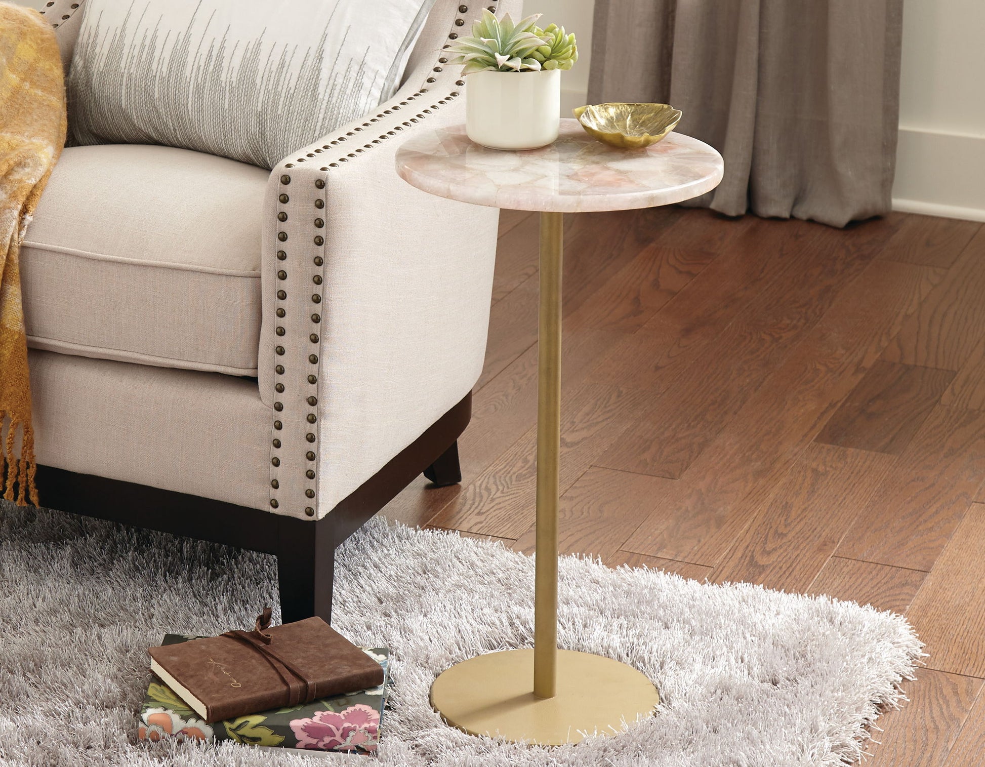 Rosie - Rose Quartz Top Chairside Table - Beige - Hornell Furniture Outlet