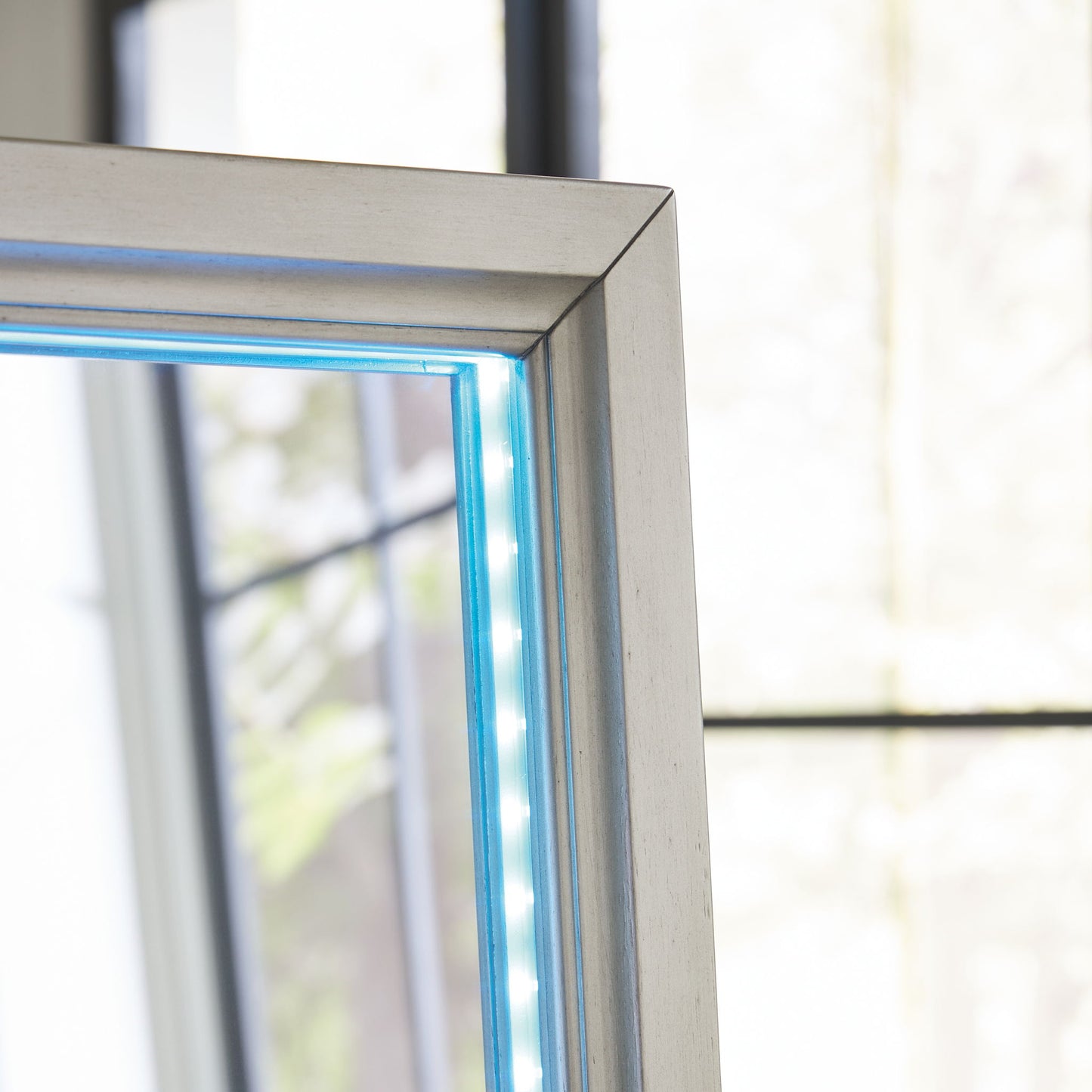 Evesen - Champagne - Floor Standing Mirror With Storage - Hornell Furniture Outlet