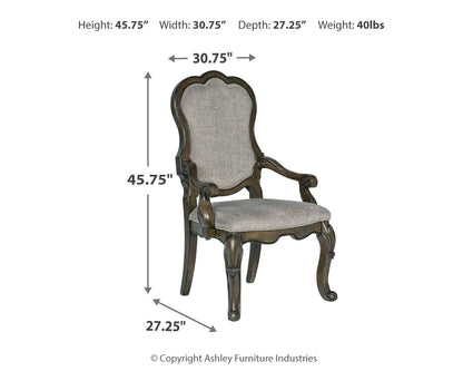 Maylee - Dark Brown - Dining Upholstered Arm Chair (Set of 2) - Hornell Furniture Outlet