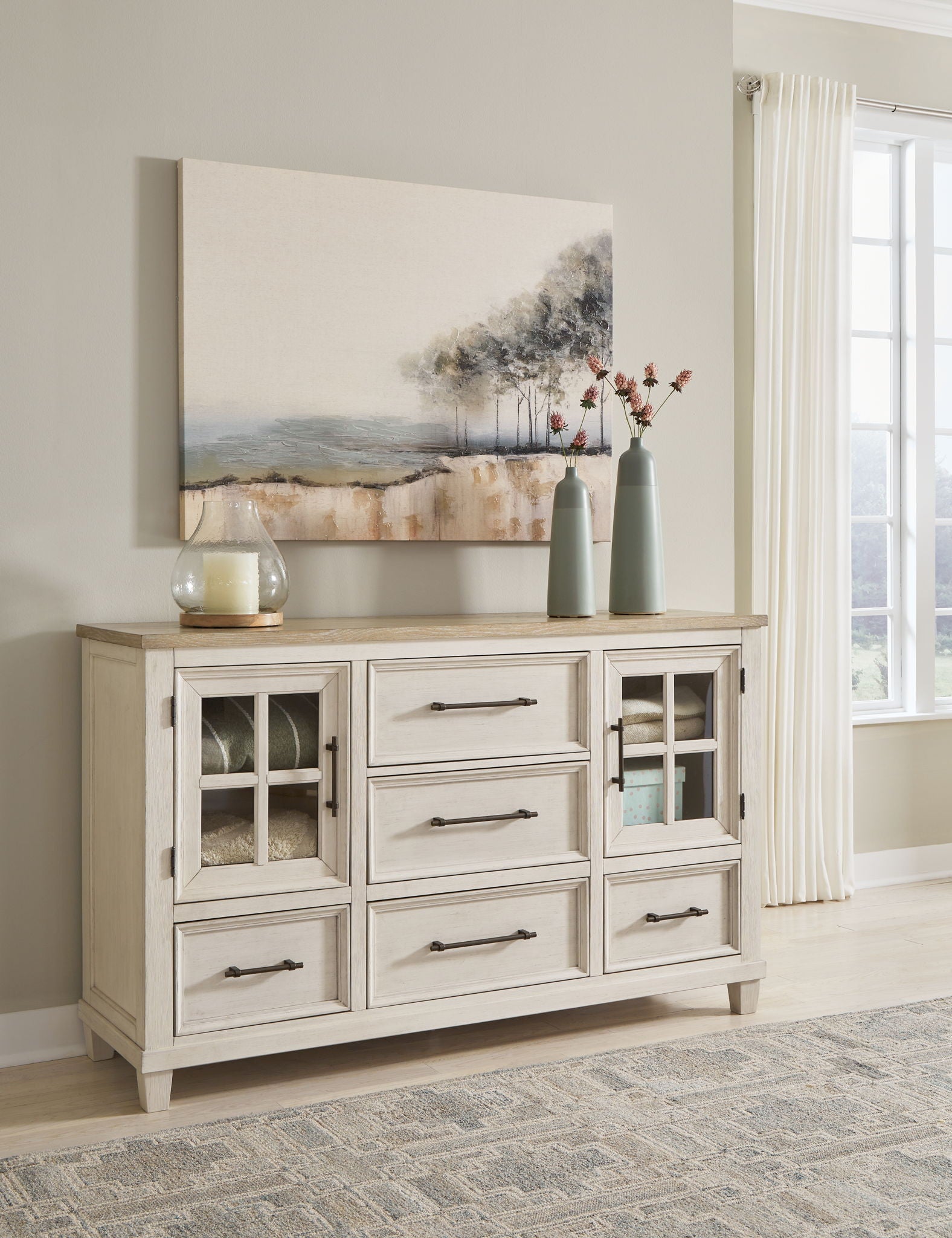 Shaybrock - Antique White / Brown - Dresser - Hornell Furniture Outlet