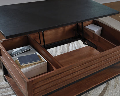 Kallari - Warm Brown / Black - Lift Top Cocktail Table - Hornell Furniture Outlet