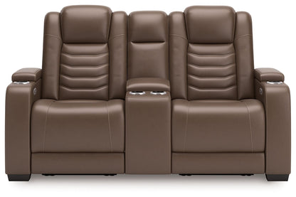 High Impact - Tobacco - Power Reclining Loveseat With Console / Adj Hdrst - Hornell Furniture Outlet