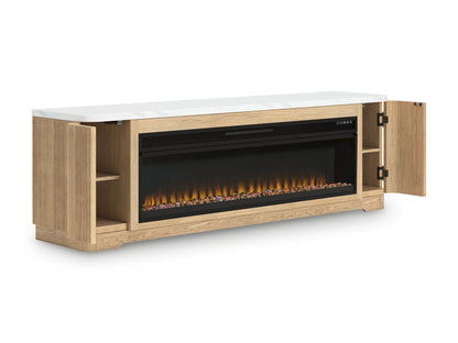Camdill - Light Brown - 80" TV Stand With Electric Fireplace - Hornell Furniture Outlet