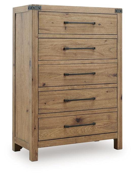 Ridgester - Five Drawer Chest - Light Brown - Hornell Furniture Outlet