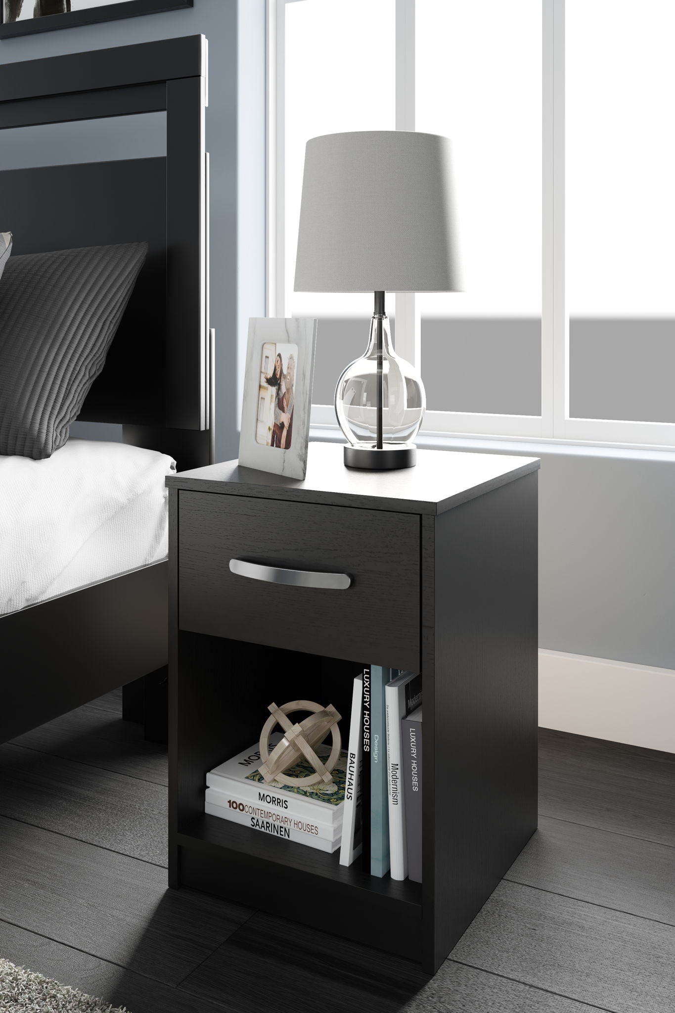 Finch - Black - One Drawer Night Stand - 23" Height - Hornell Furniture Outlet