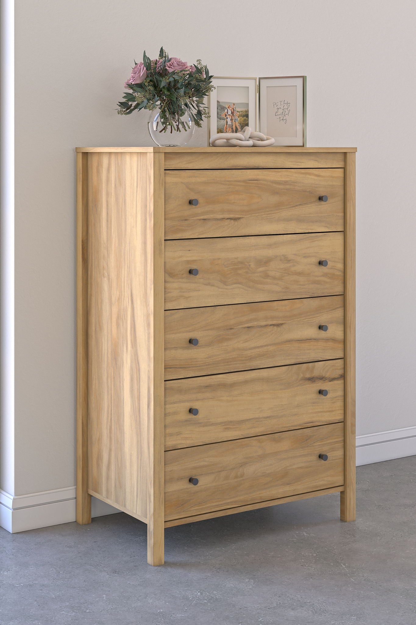 Bermacy - Light Brown - Five Drawer Chest - Hornell Furniture Outlet