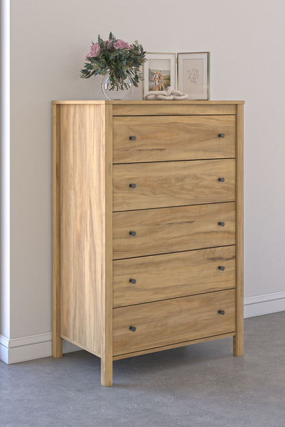 Bermacy - Light Brown - Five Drawer Chest - Hornell Furniture Outlet