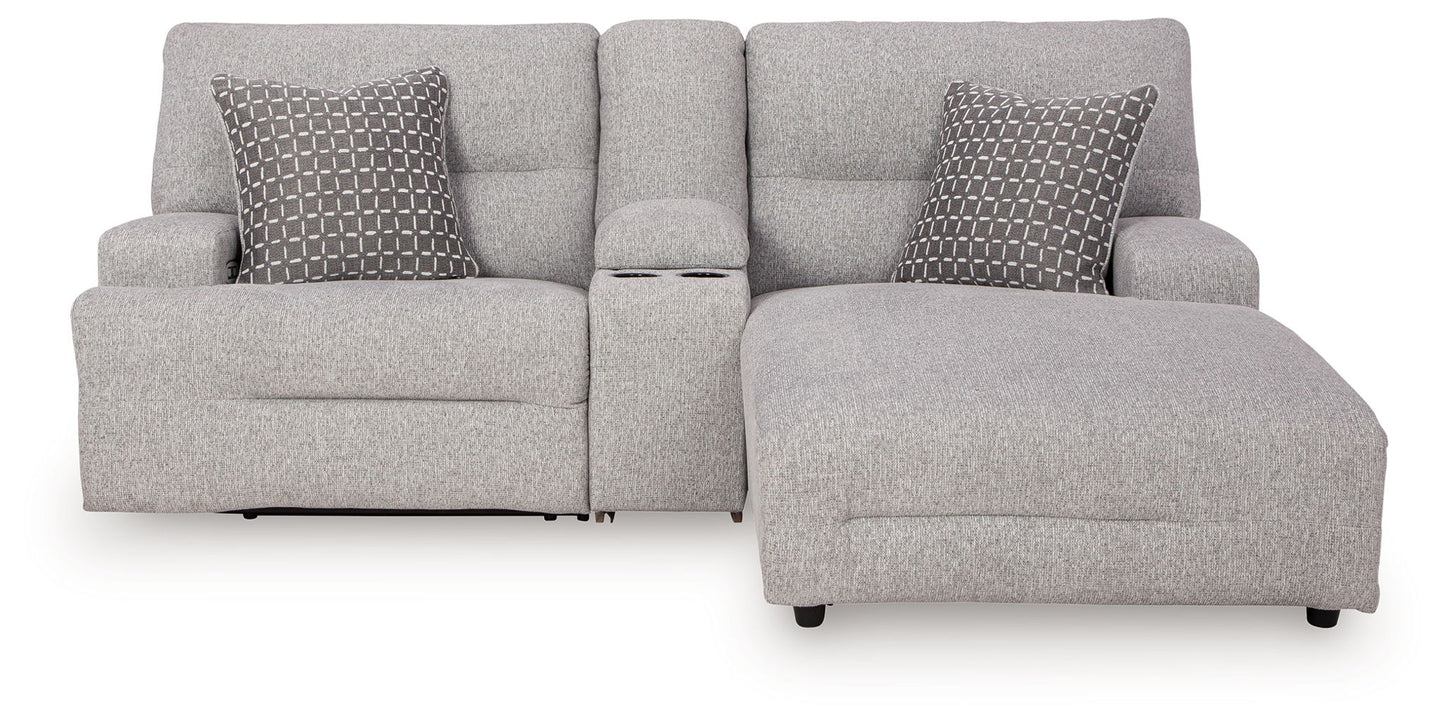 Acklen Place - 4 Pc. - 3 - Piece Power Reclining Sectional Sofa With Raf Chaise, Wide Seat Power Recliner - Pewter - Hornell Furniture Outlet