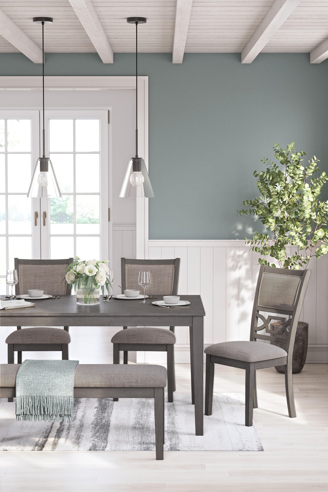 Wrenning - Dining Room Table Set (Set of 6) - Gray - Hornell Furniture Outlet