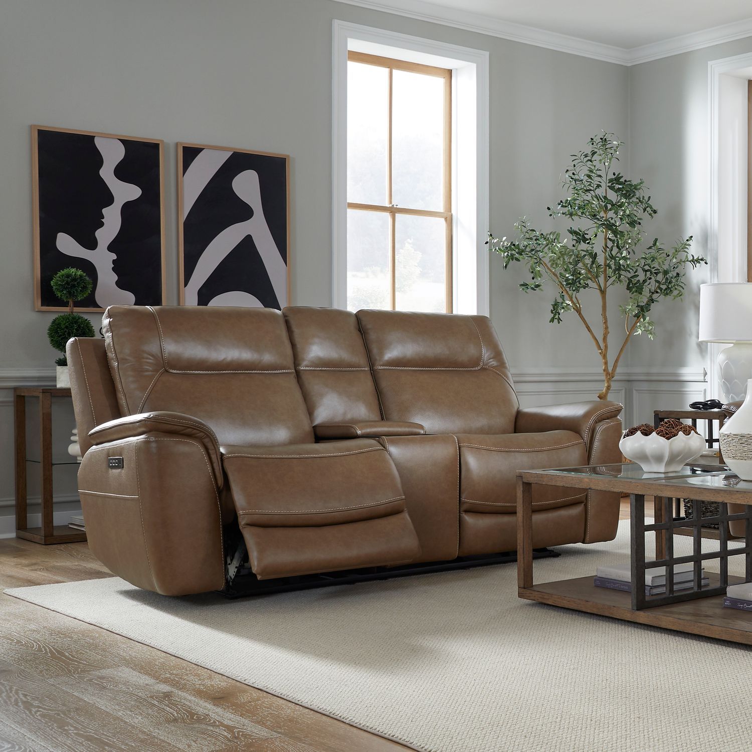 Collins - Loveseat With Console P3 & ZG - Brown - Hornell Furniture Outlet