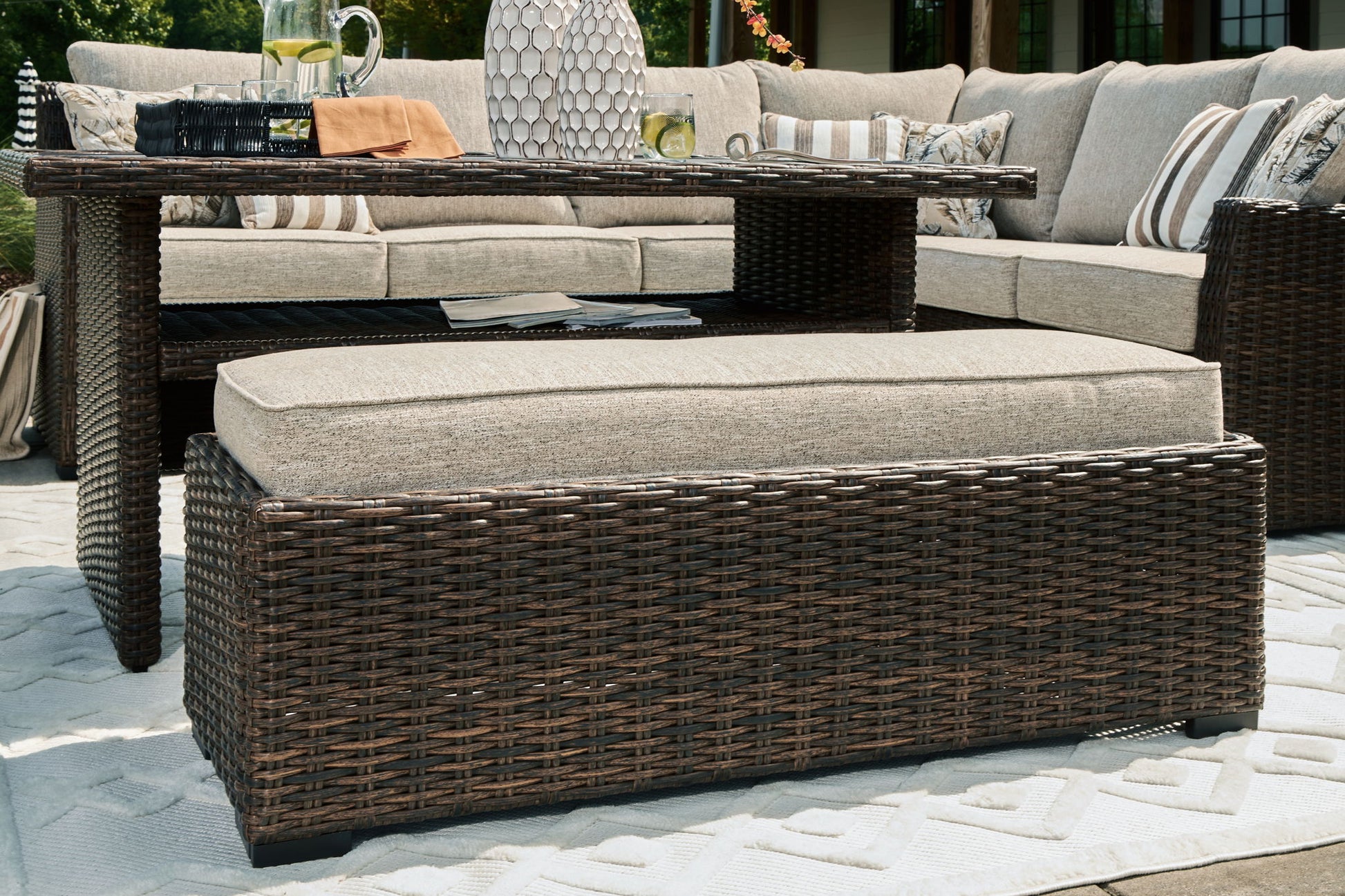 Brook Ranch - Brown - Sofa Sectional, Bench With Cushion (Set of 3) - Hornell Furniture Outlet