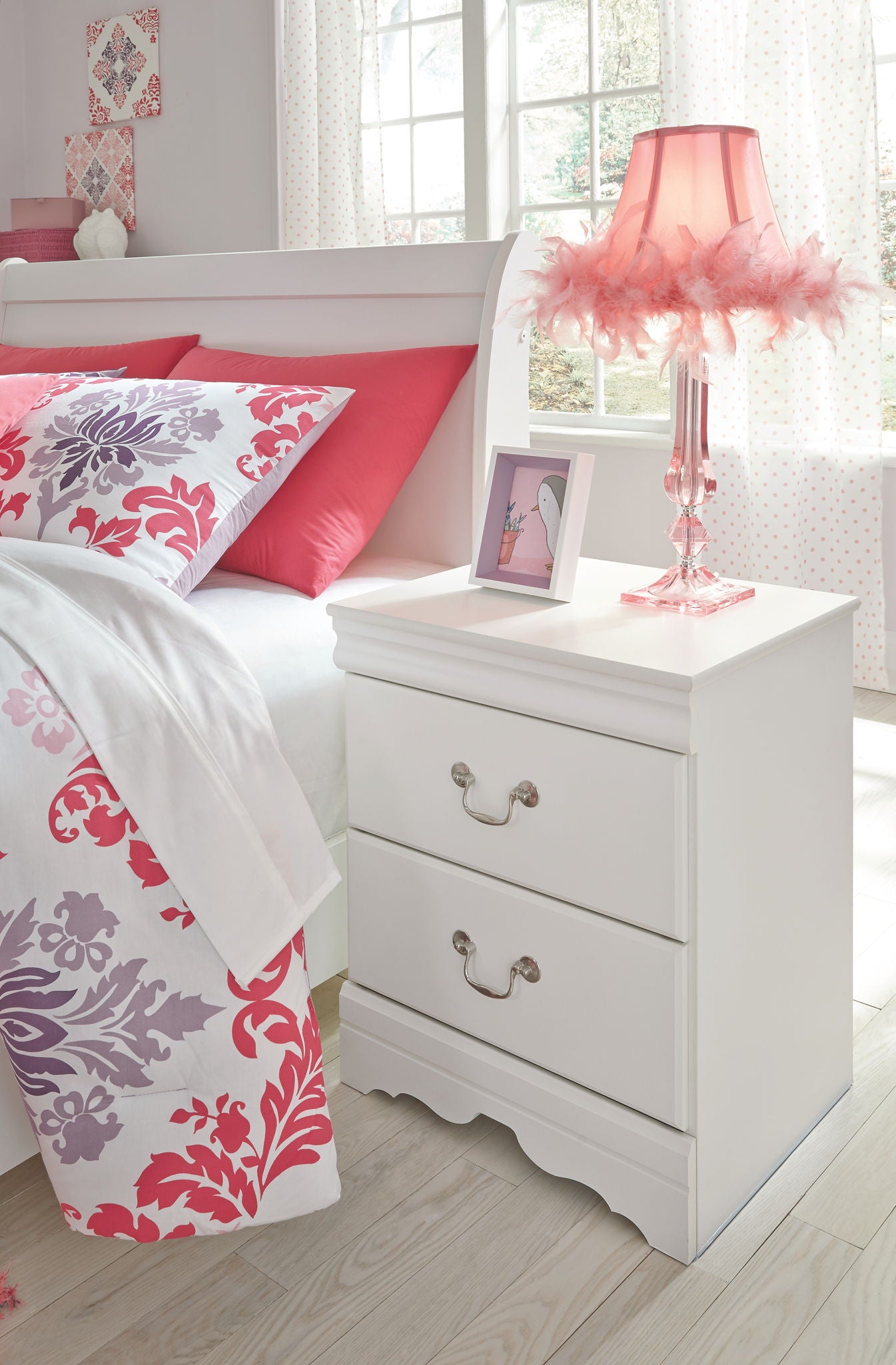 Anarasia - White - Two Drawer Night Stand - Hornell Furniture Outlet