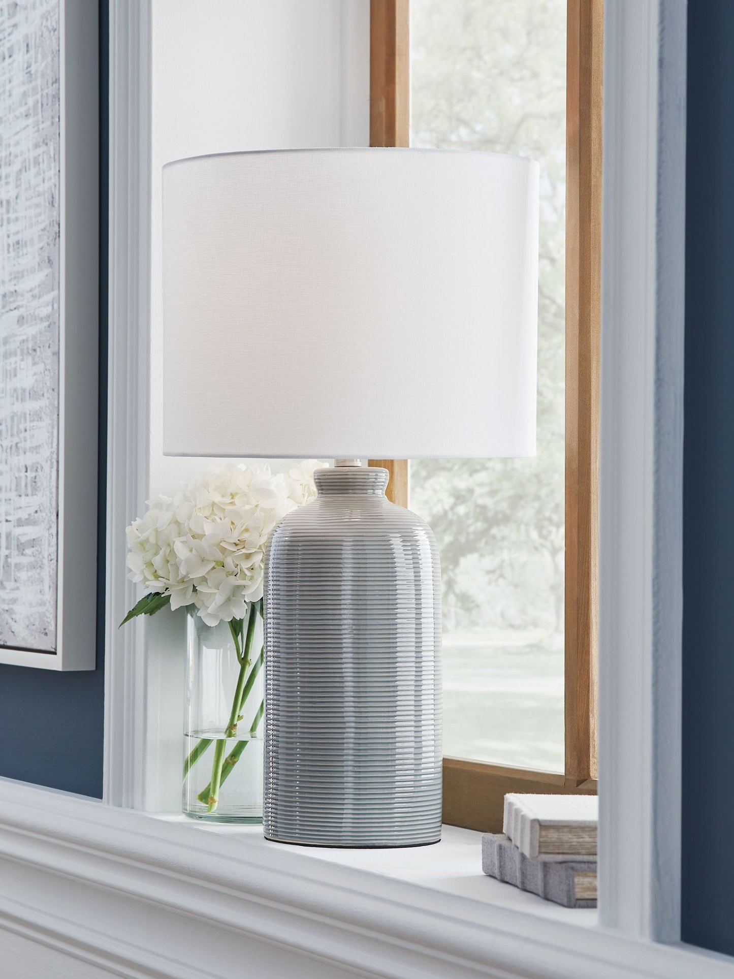 Wimlow - Ceramic Table Lamp - Gray Blue - Hornell Furniture Outlet