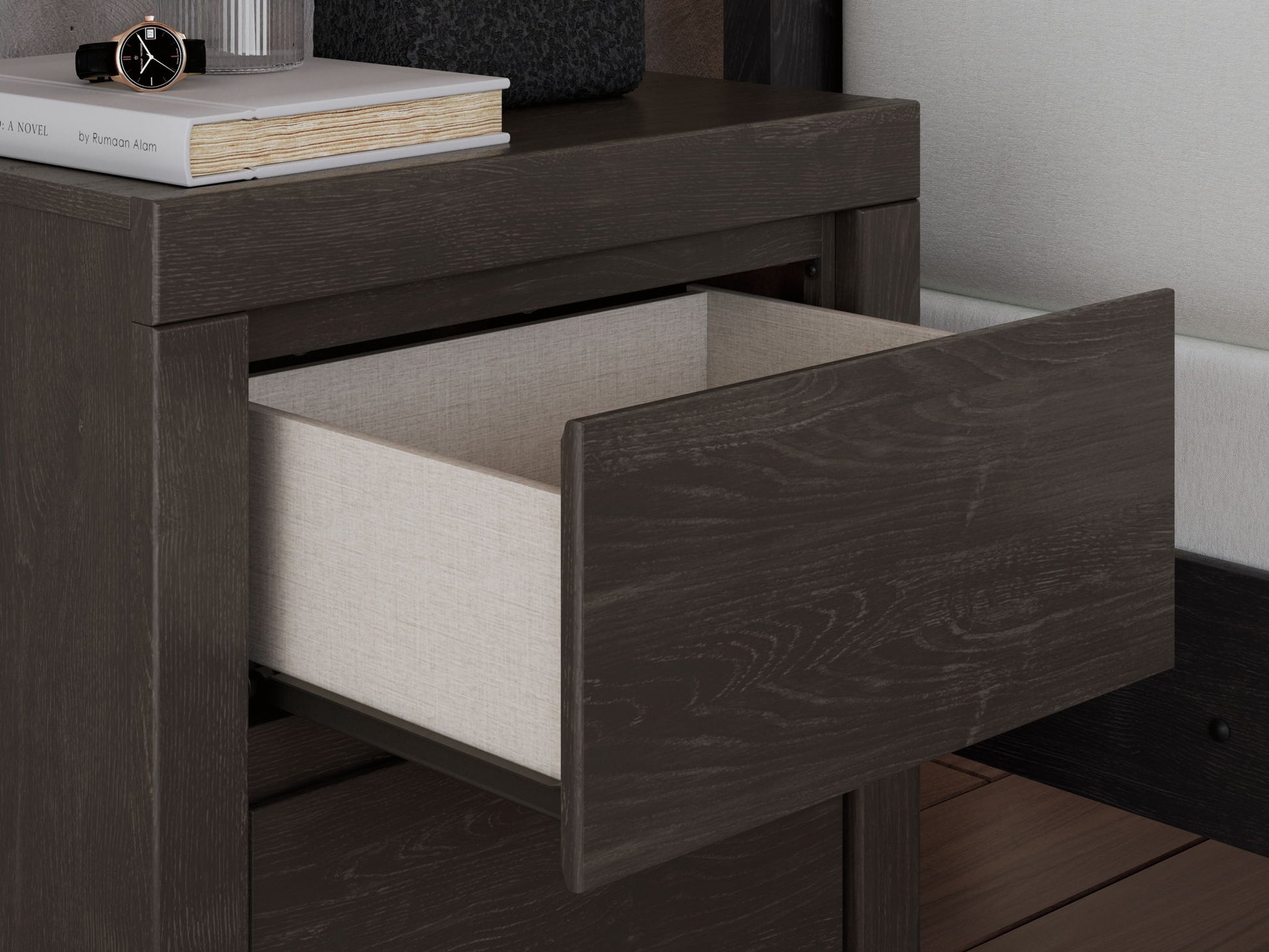 Fraluna - Charcoal - Two Drawer Night Stand - Hornell Furniture Outlet