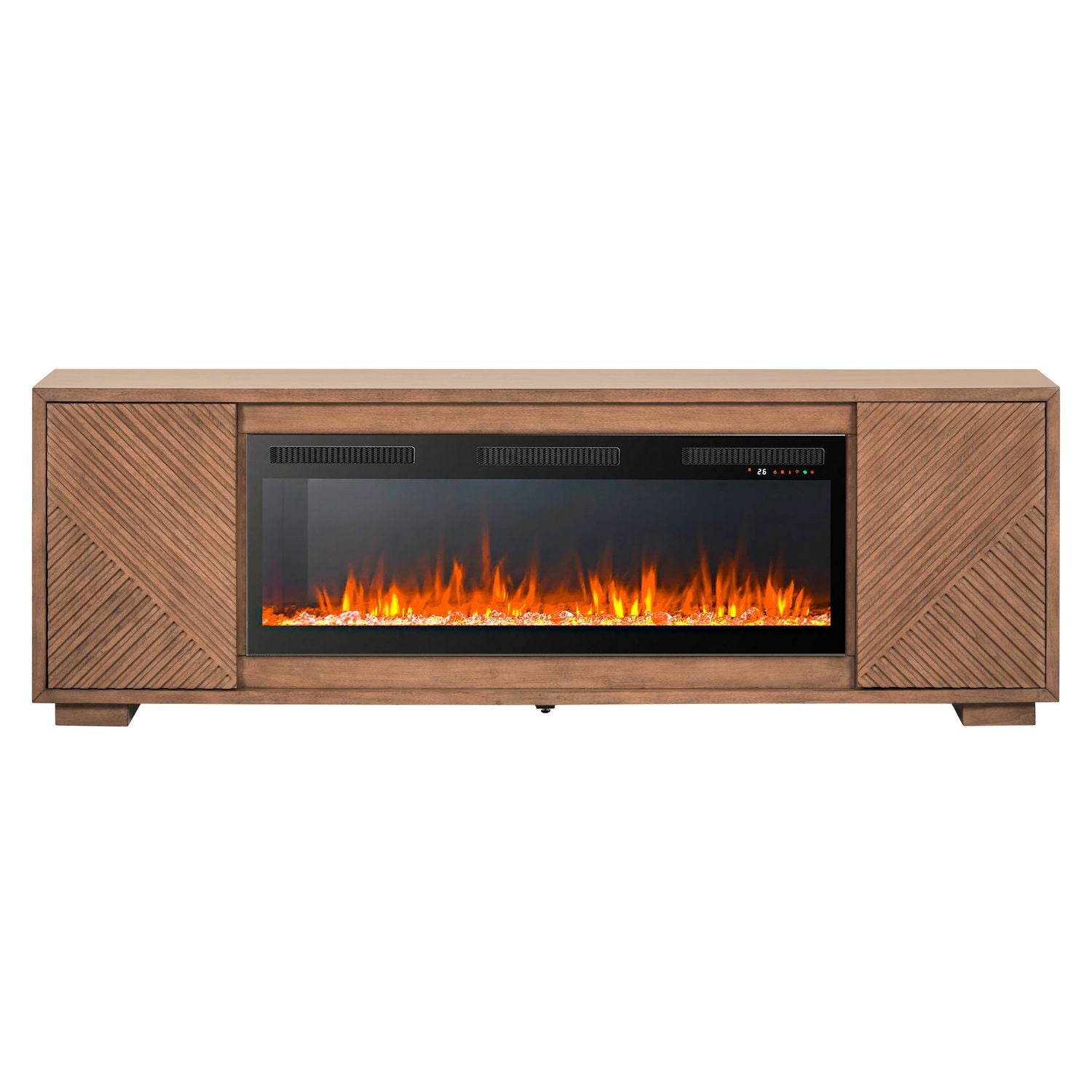 Fireplace TV Consoles - 214 84'' Console With Fire FTS Multiplees - Light Brown - Hornell Furniture Outlet