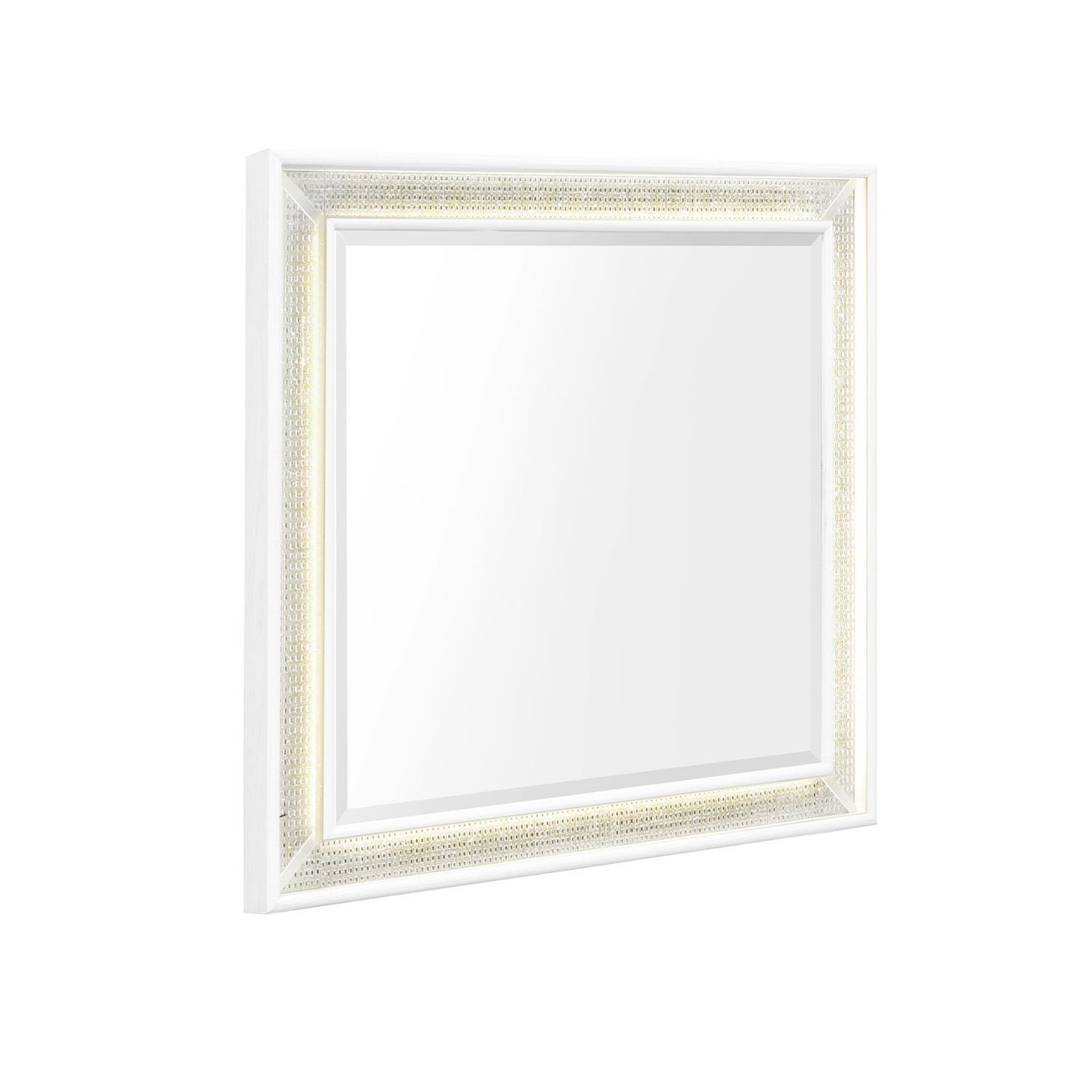 Reflections - Vanity Mirror - Pearl White & Rhinestone - Hornell Furniture Outlet