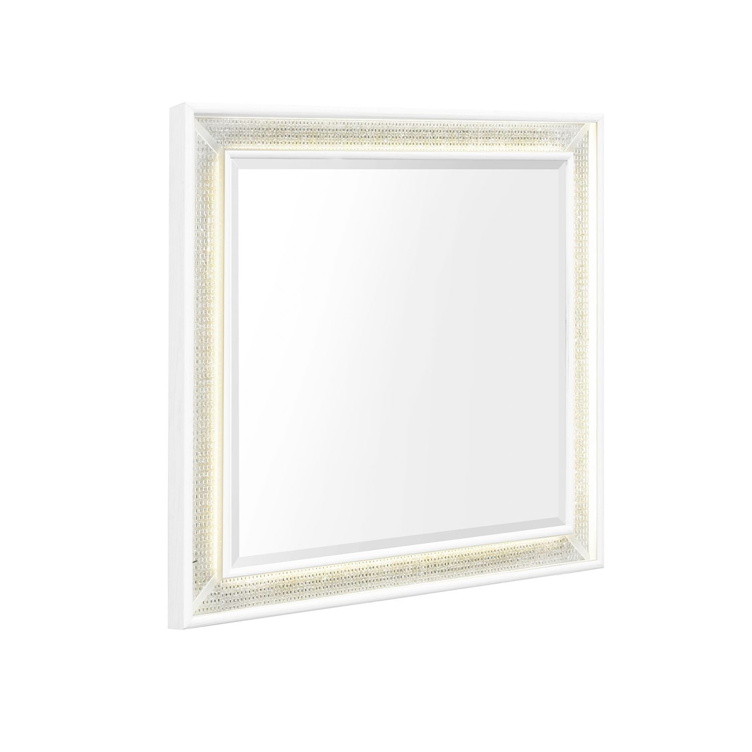 Reflections - Vanity Mirror - Pearl White & Rhinestone - Hornell Furniture Outlet