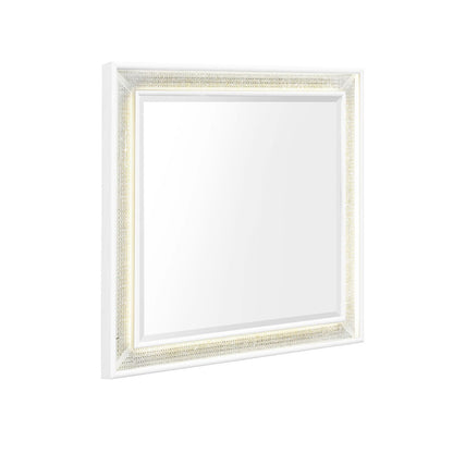 Reflections - Vanity Mirror - Pearl White & Rhinestone - Hornell Furniture Outlet