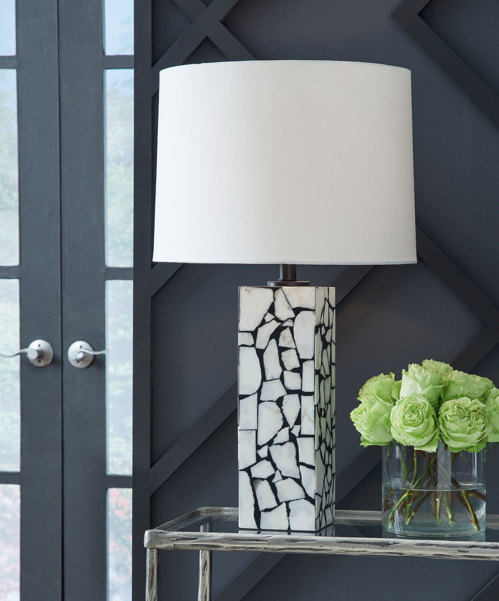 Macaria - White / Black - Marble Table Lamp - Hornell Furniture Outlet
