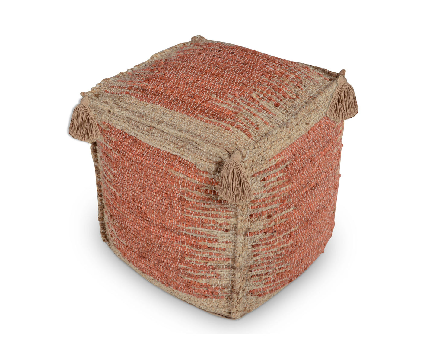 Jafar - Square Handwoven Jute Pouf - Red - Hornell Furniture Outlet