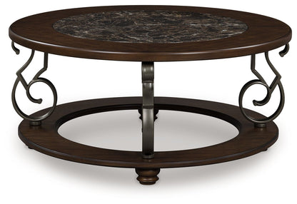 Frallyn - Dark Brown - Round Cocktail Table - Hornell Furniture Outlet