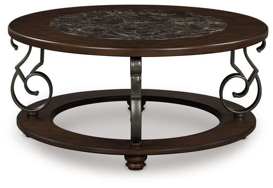 Frallyn - Dark Brown - Round Cocktail Table - Hornell Furniture Outlet