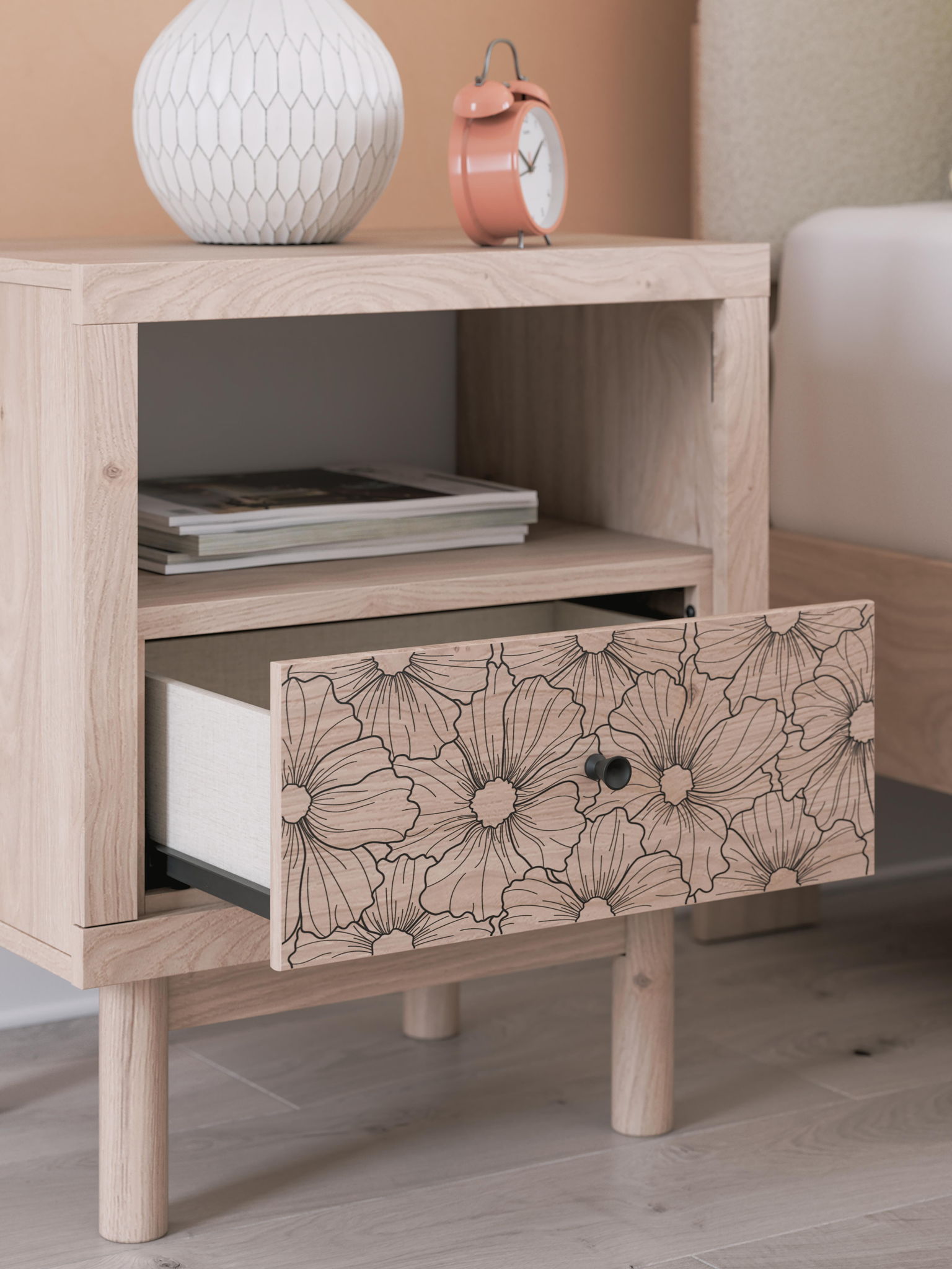Arloster - One Drawer Night Stand - Tan - Hornell Furniture Outlet