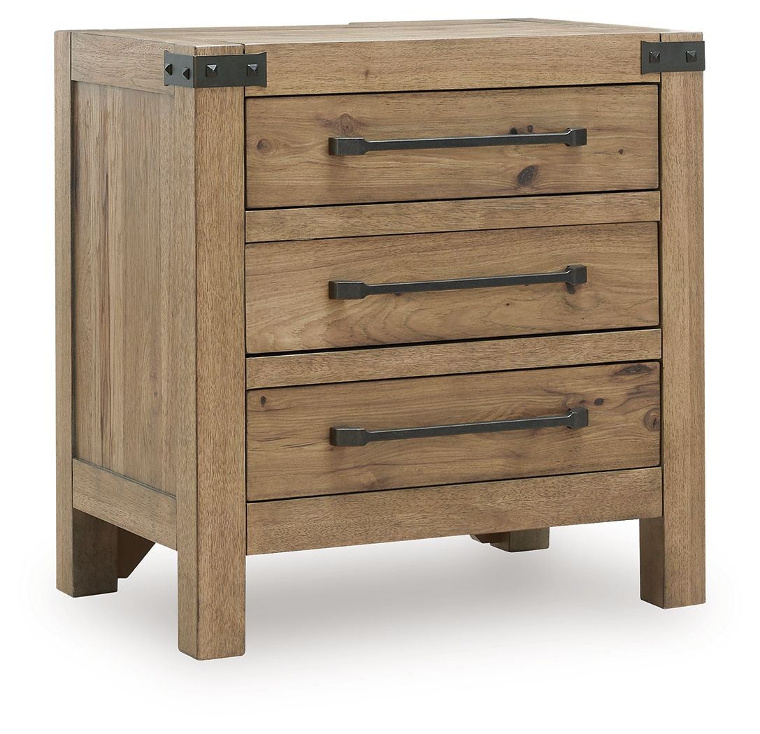 Ridgester - Three Drawer Night Stand - Light Brown - Hornell Furniture Outlet
