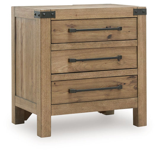 Ridgester - Three Drawer Night Stand - Light Brown - Hornell Furniture Outlet