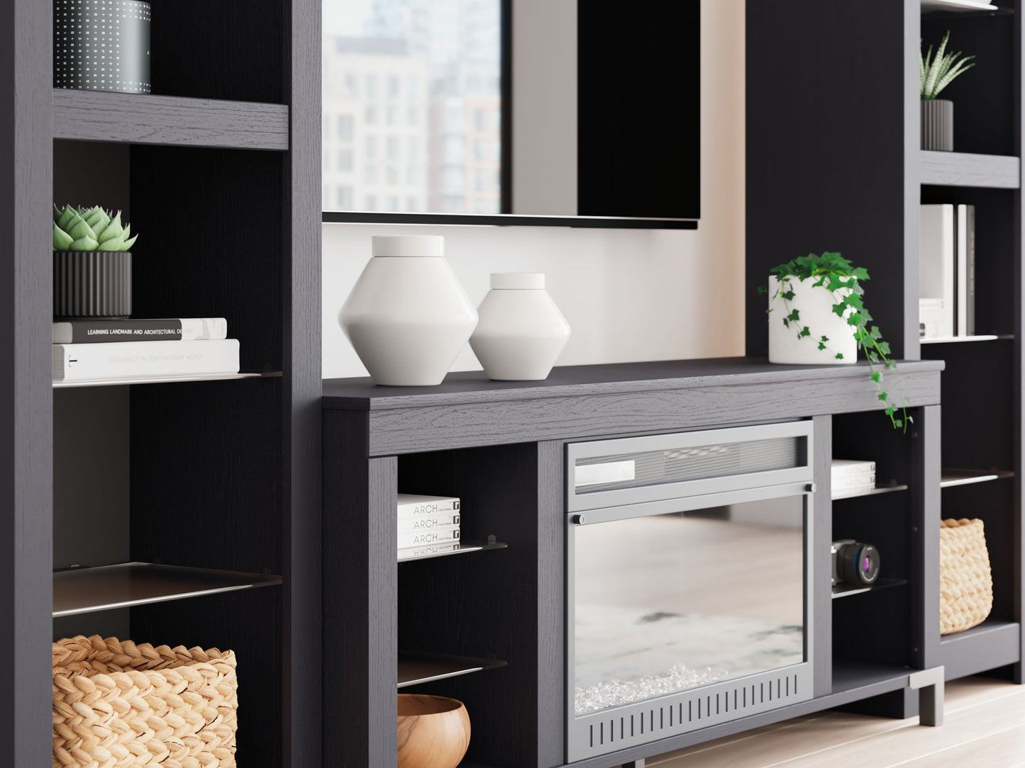 Cayberry - Black - 3 - Piece Entertainment Center With Electric Fireplace - Hornell Furniture Outlet
