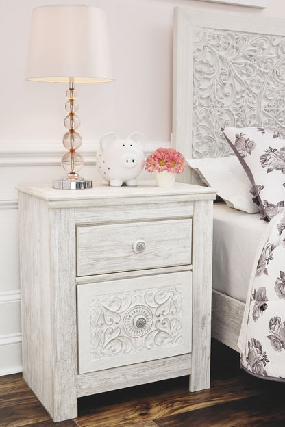 Paxberry - Whitewash - Two Drawer Night Stand - Hornell Furniture Outlet
