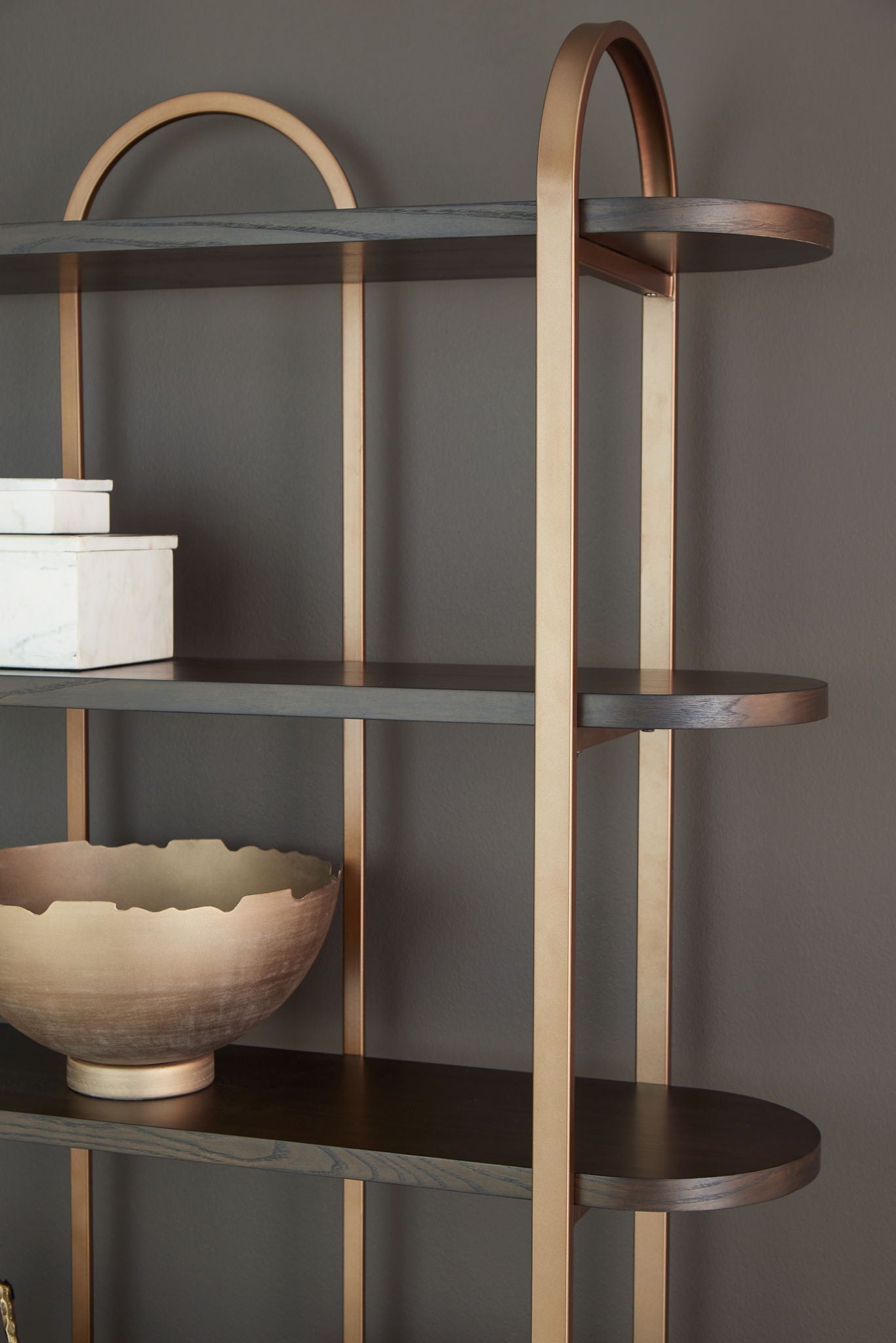 Brentmour - Brown / Gold Finish - Bookcase - Hornell Furniture Outlet