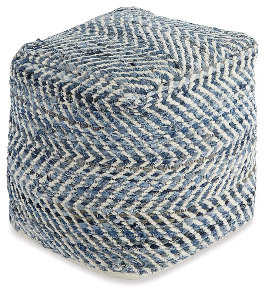 Chevron - Pouf - Blue - Hornell Furniture Outlet