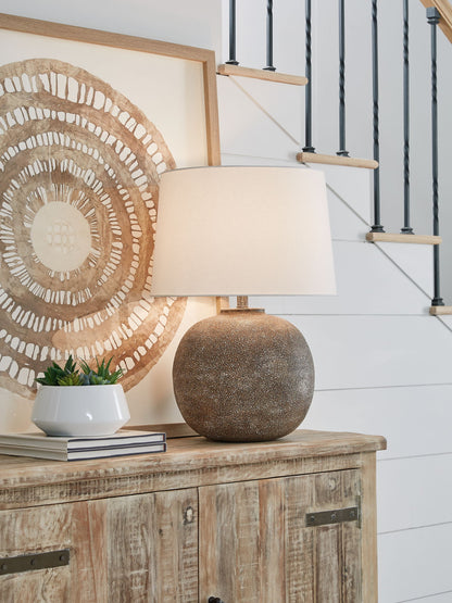 Neavesboro - Antique Brown / White - Metal Table Lamp - Hornell Furniture Outlet