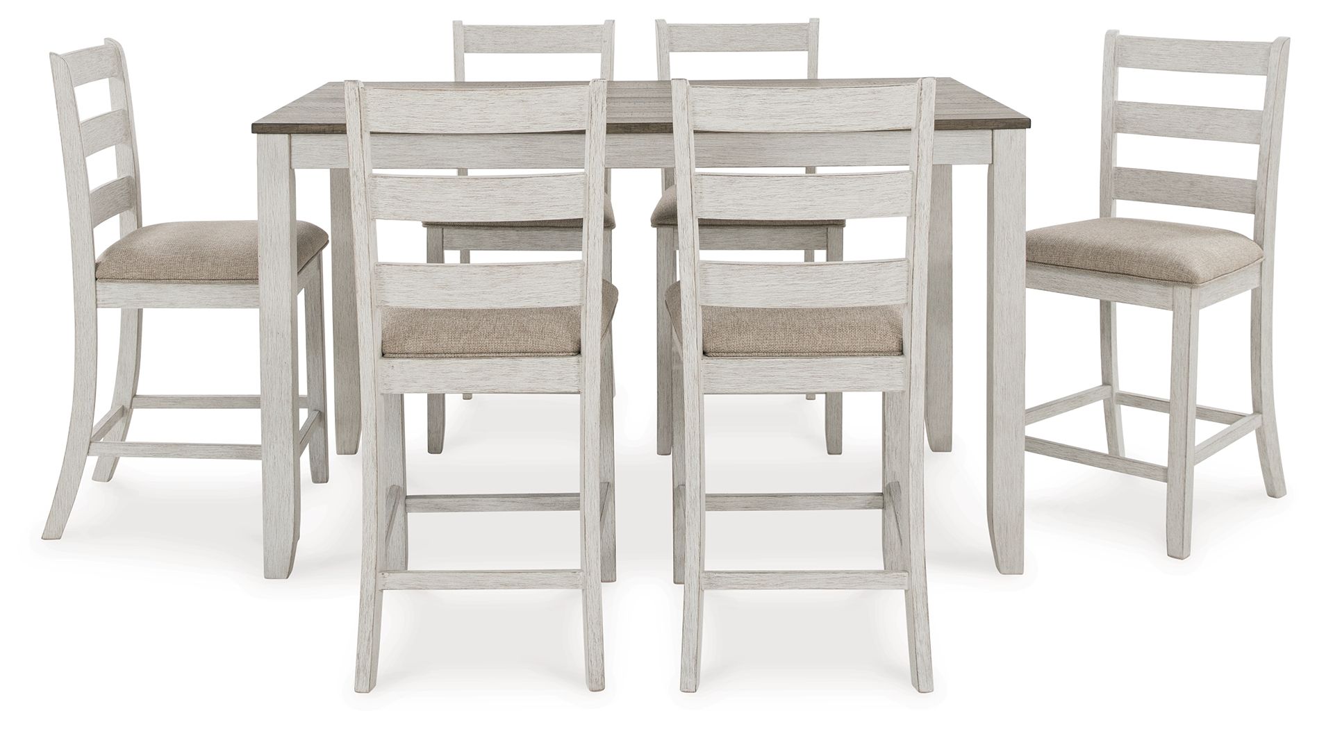 Skempton - Counter Height Dining Table and Bar Stools (Set of 7) - White / Light Brown - Hornell Furniture Outlet