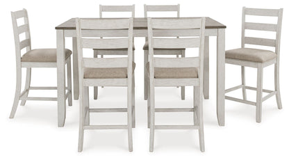 Skempton - Counter Height Dining Table and Bar Stools (Set of 7) - White / Light Brown - Hornell Furniture Outlet