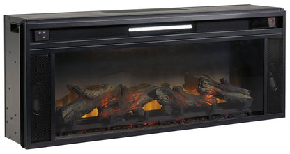 Foyland - Black / Brown - 83" TV Stand With Electric Infrared Fireplace Insert - Hornell Furniture Outlet