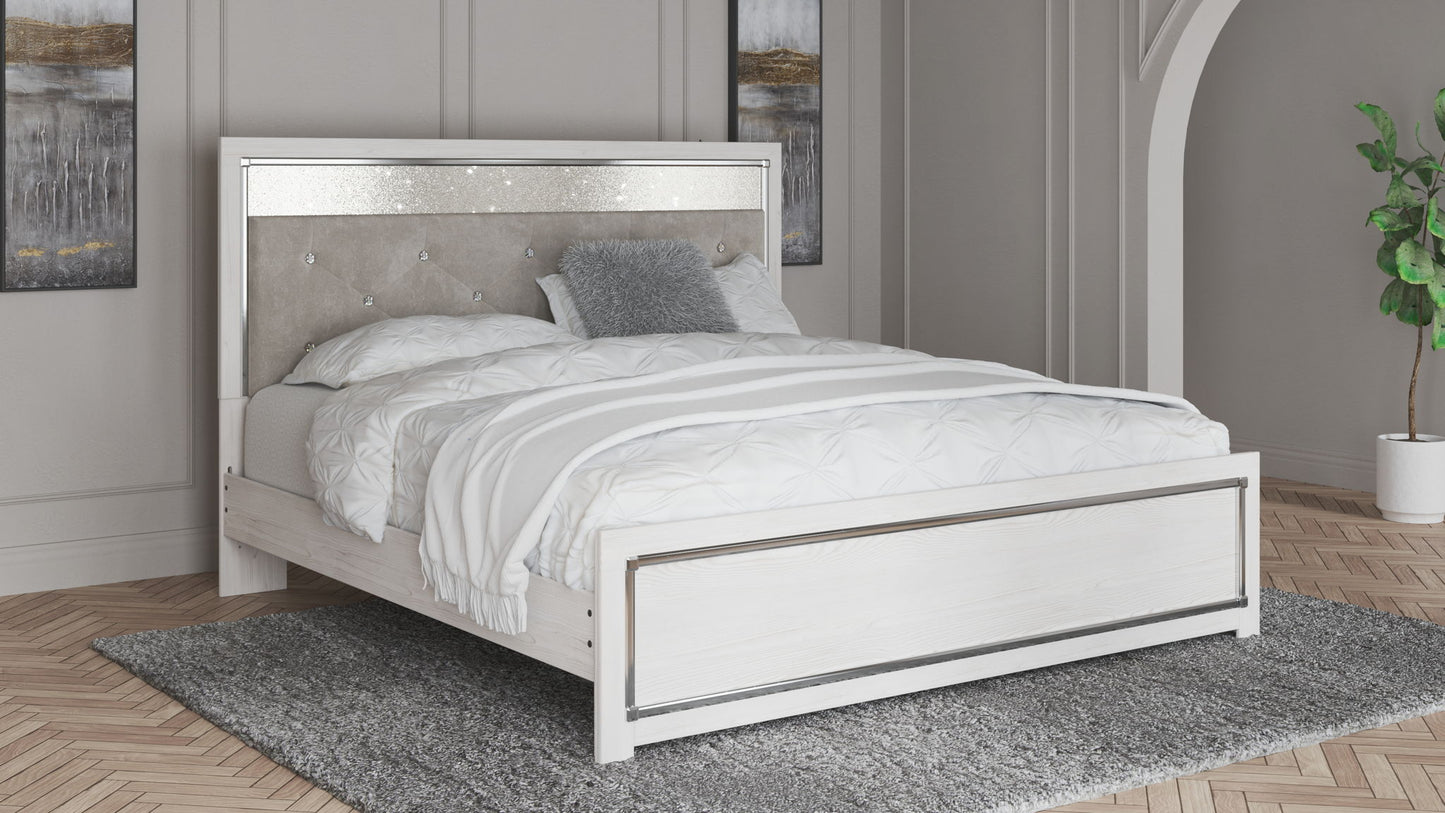 Altyra - White - King Panel Bed With Upholstered Headboard - Hornell Furniture Outlet