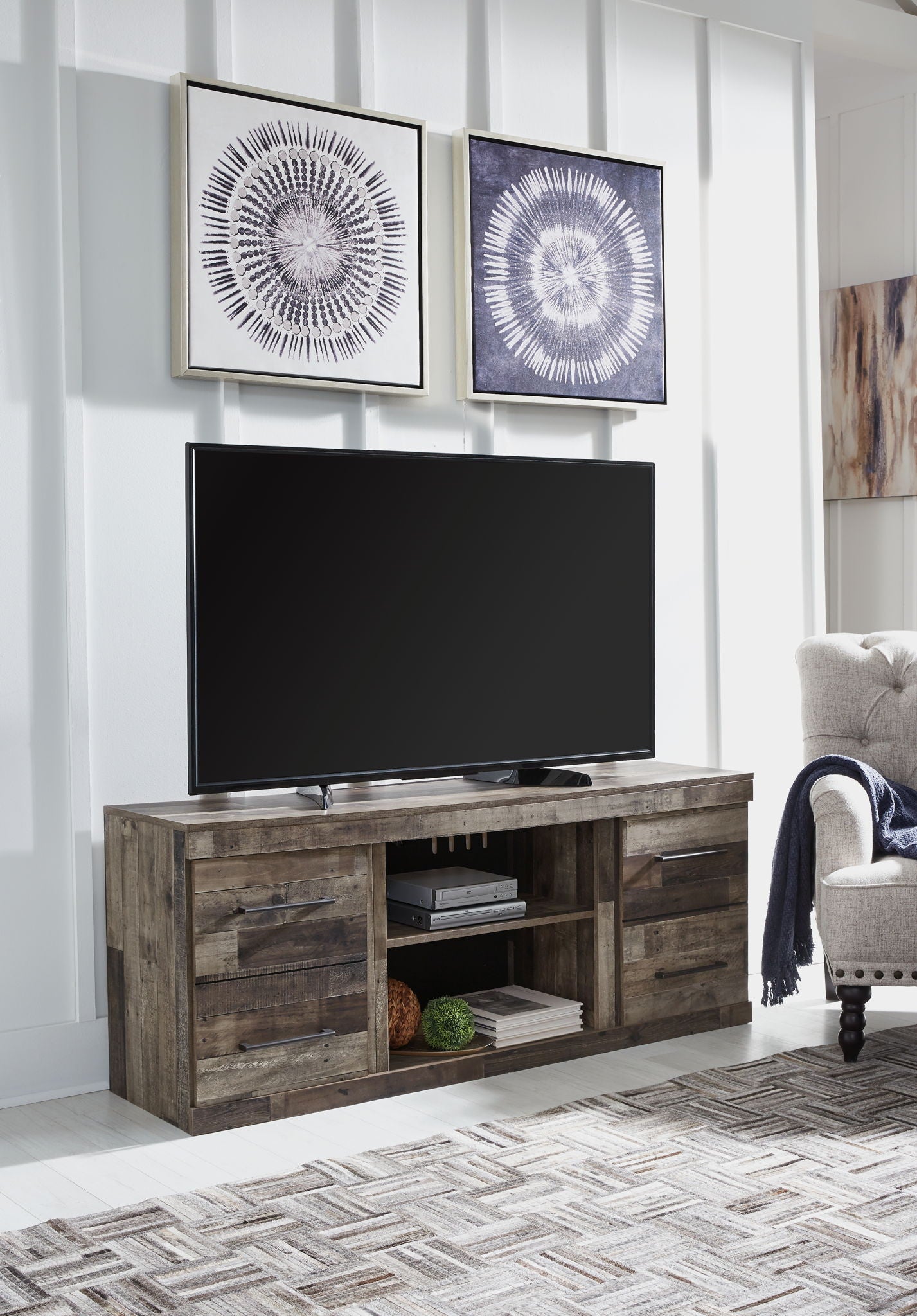 Derekson - Multi Gray - LG TV Stand w/Fireplace Option - Hornell Furniture Outlet